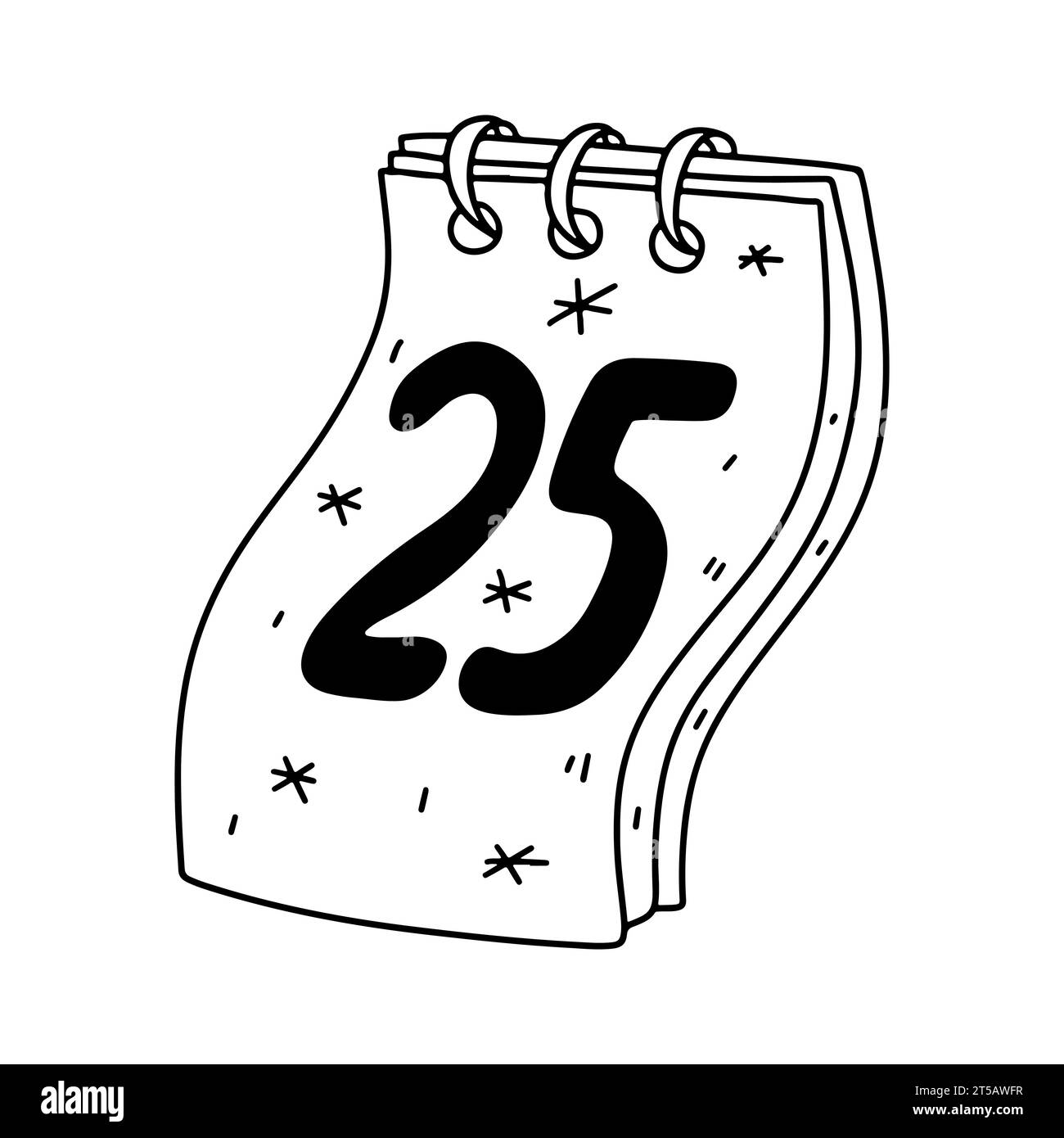 Page calendrier du jour de Noël. Style griffon dessiné à la main. Illustration vectorielle isolée sur blanc. Coloriage Illustration de Vecteur