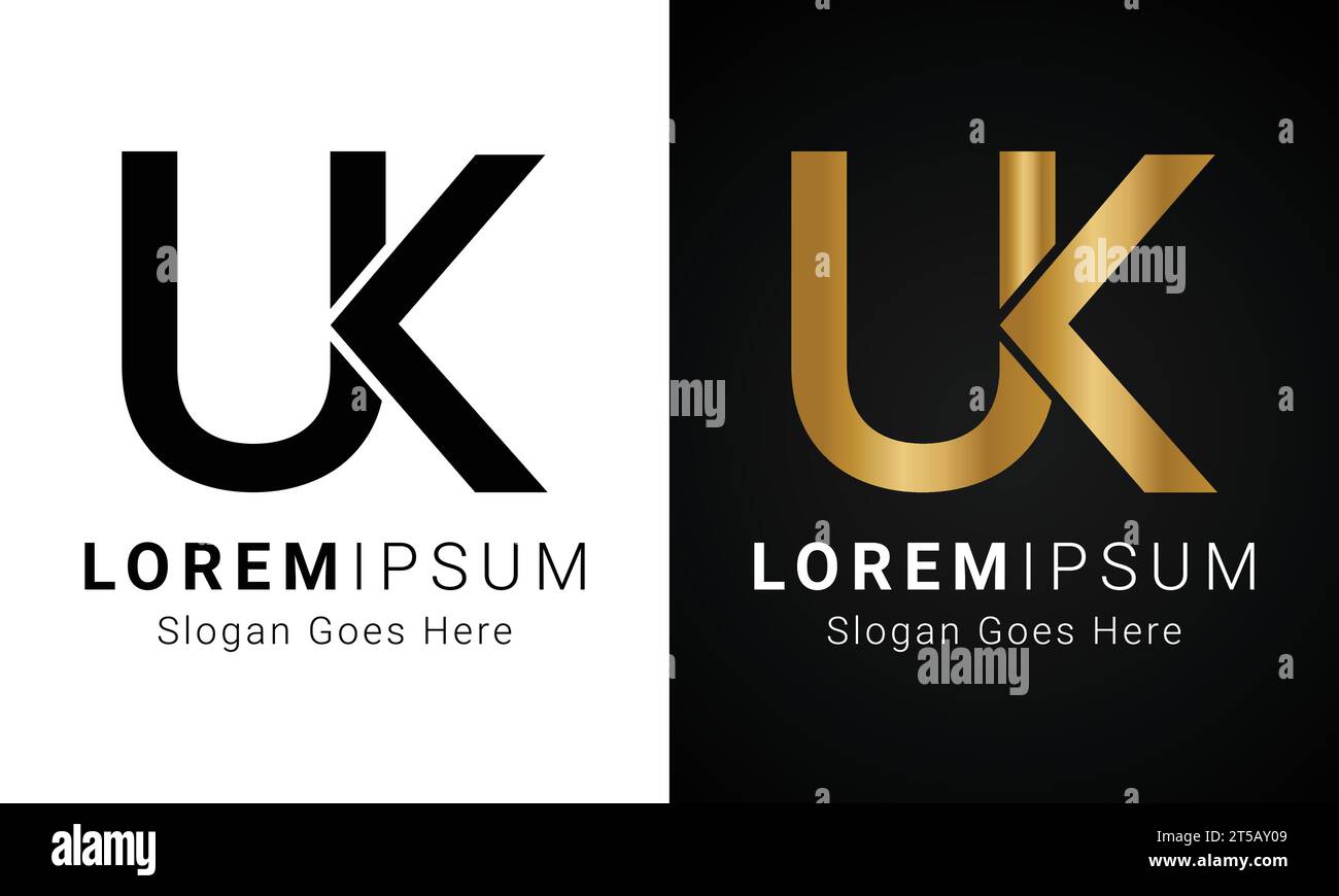 Luxury initial UK ou KU Monogram Text Letter Design logo Illustration de Vecteur