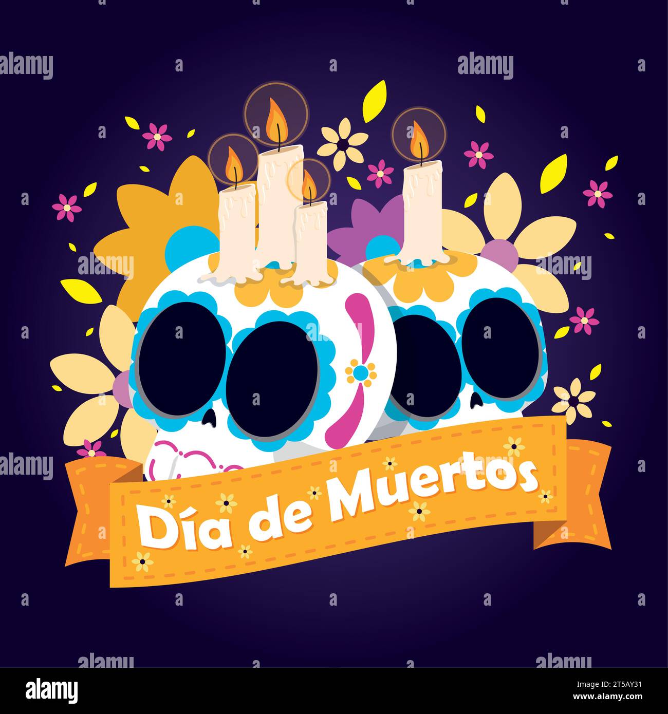 Dia de los muertos fond avec paire de crânes Vector Illustration de Vecteur