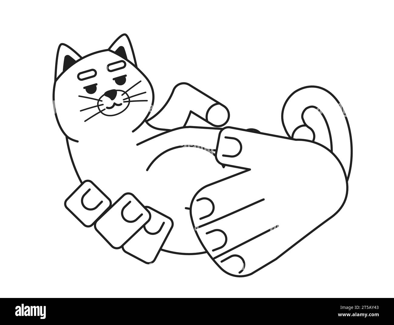 Chat bouclé tenant les mains de dessin animé illustration de contour Illustration de Vecteur