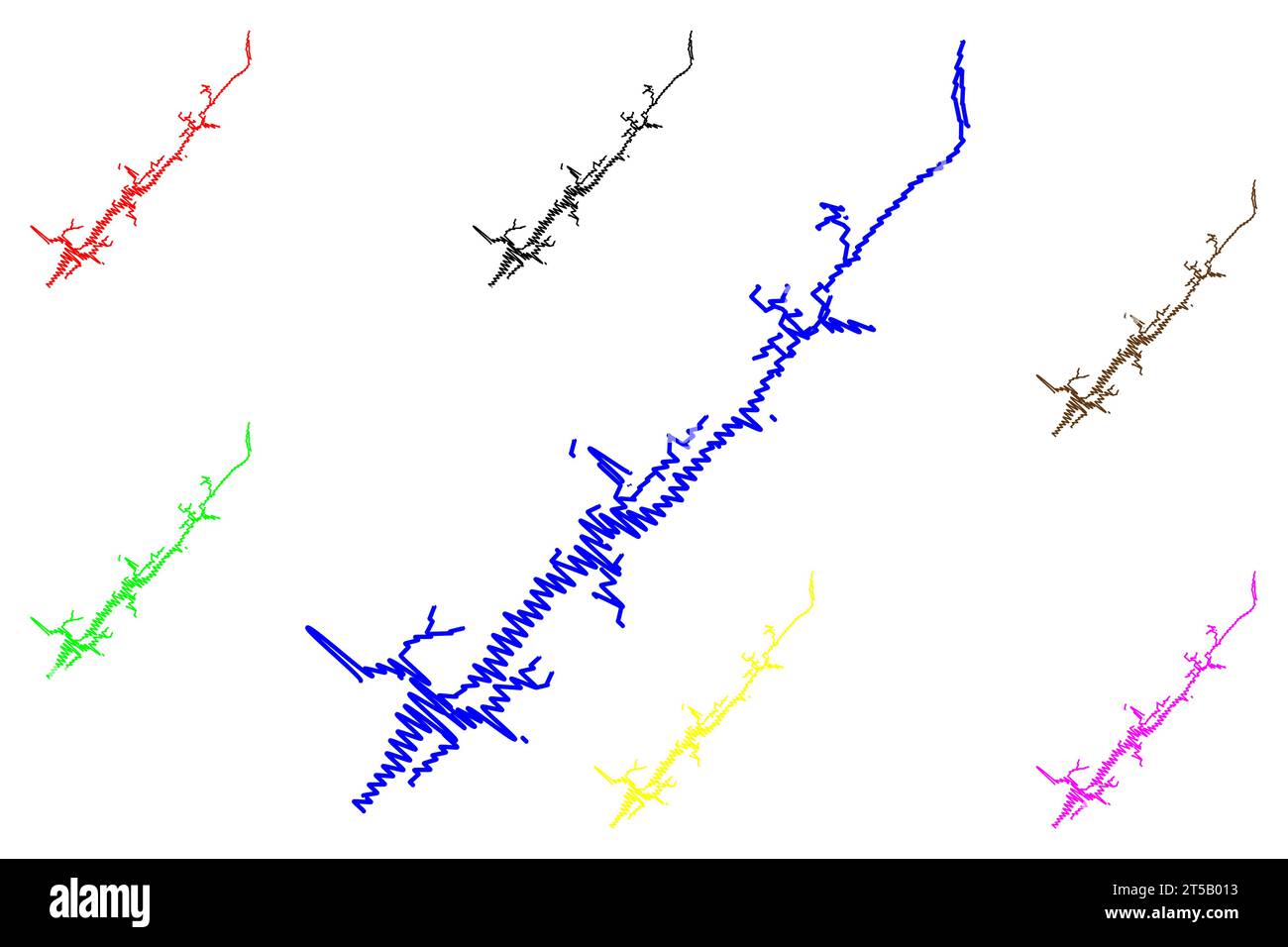 Lake Guntersville Reservoir (États-Unis d'Amérique, Amérique du Nord, États-unis, Alabama) carte illustration vectorielle, croquis à graviers carte du barrage de Guntersville Illustration de Vecteur