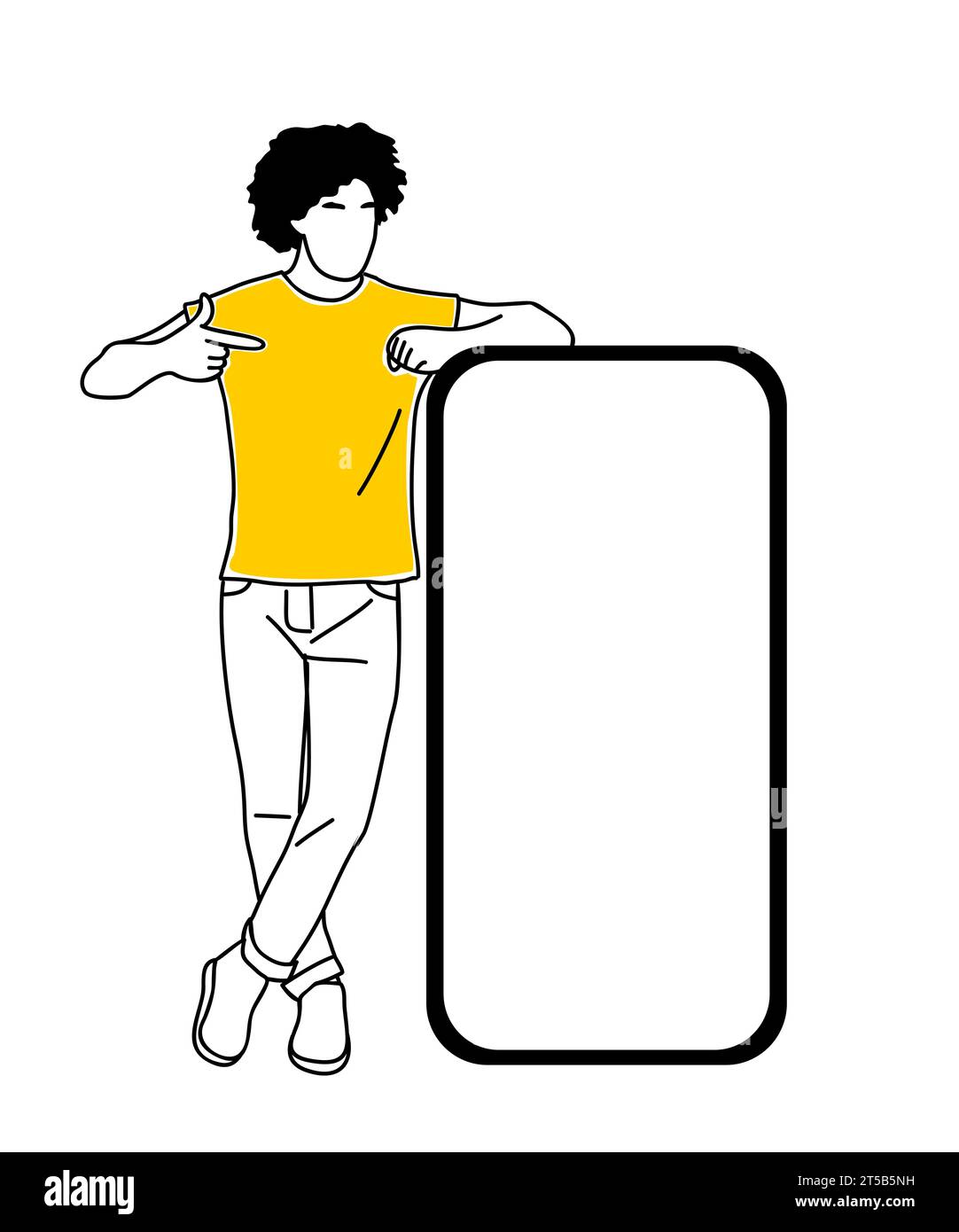 Homme pointant vers le grand vecteur d'écran de téléphone vide. Illustration de Vecteur