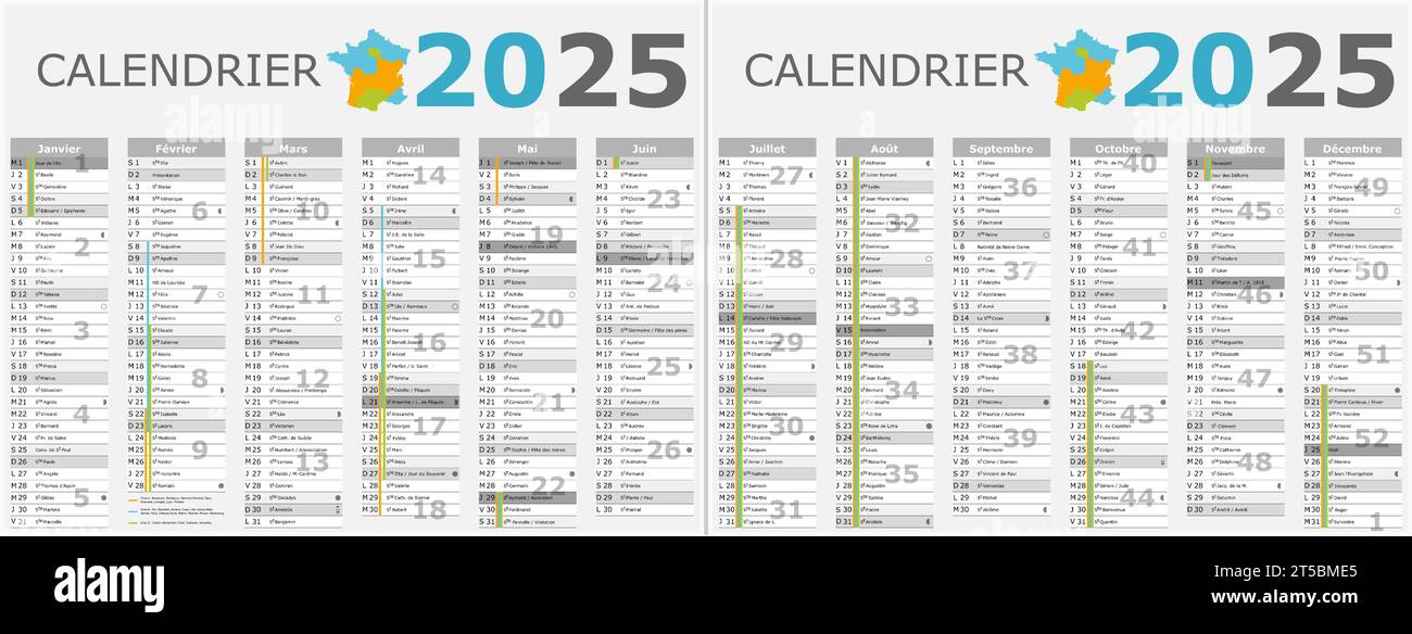 calendrier français 2025 avec des saints et des jours fériés Image Vectorielle Stock Alamy