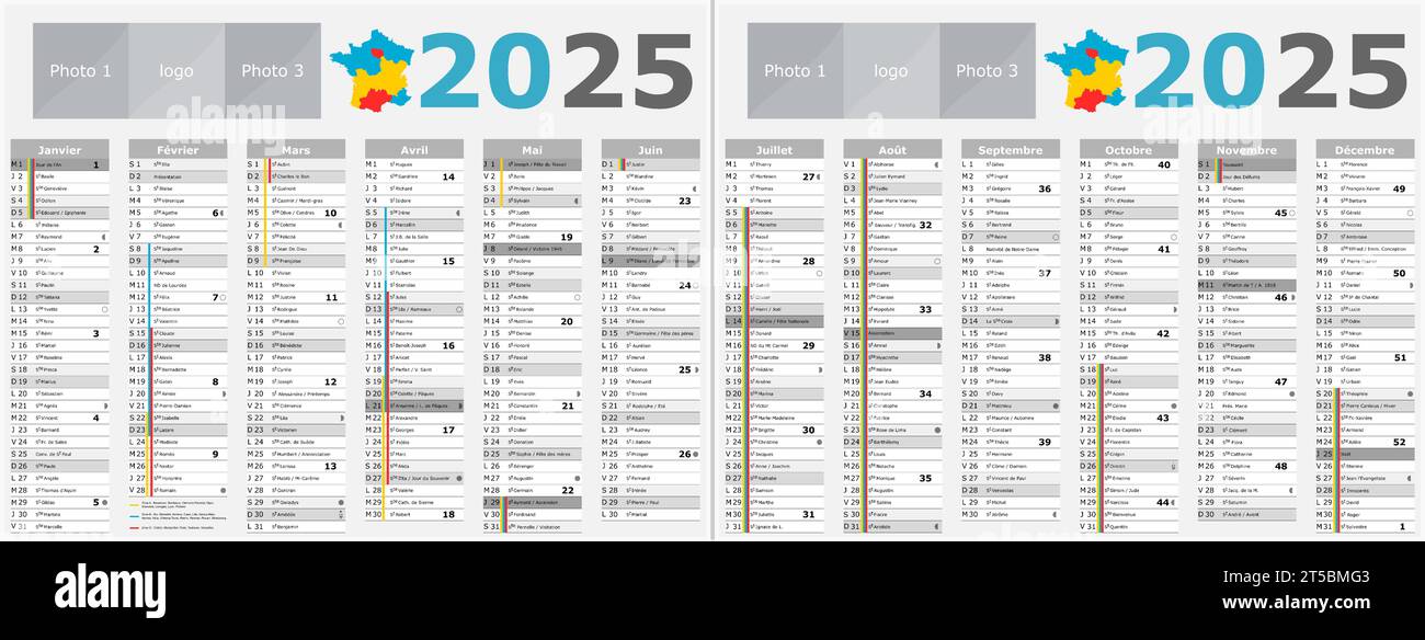 calendrier français 2025 avec des saints et des jours fériés Illustration de Vecteur