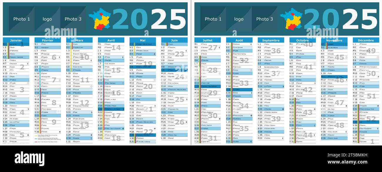 calendrier français 2025 avec des saints et des jours fériés Image