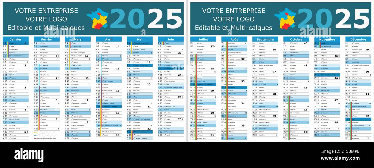 calendrier français 2025 avec des saints et des jours fériés Image Vectorielle Stock Alamy