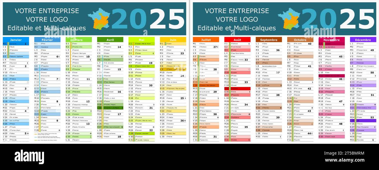 calendrier français 2025 avec des saints et des jours fériés Image Vectorielle Stock Alamy