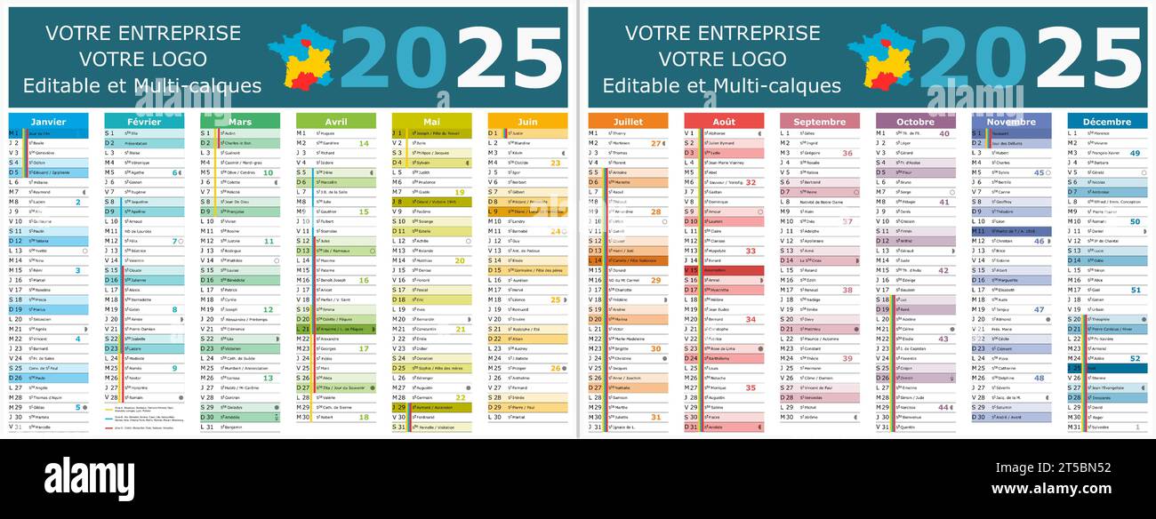 calendrier français 2025 avec des saints et des jours fériés Image