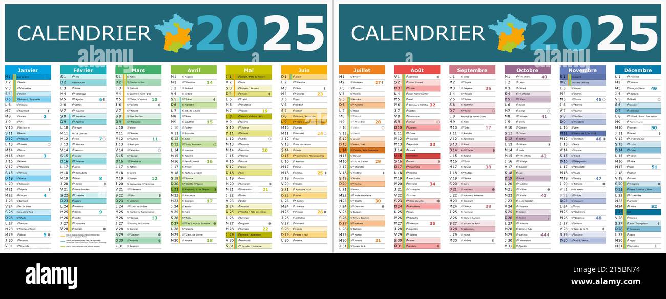calendrier français 2025 avec des saints et des jours fériés Image Vectorielle Stock Alamy