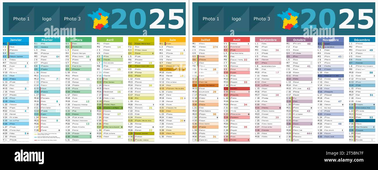 calendrier français 2025 avec des saints et des jours fériés Image