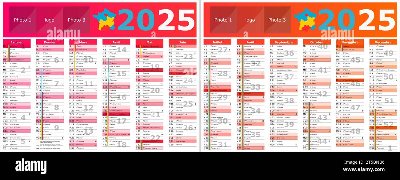 calendrier français 2025 avec des saints et des jours fériés Illustration de Vecteur
