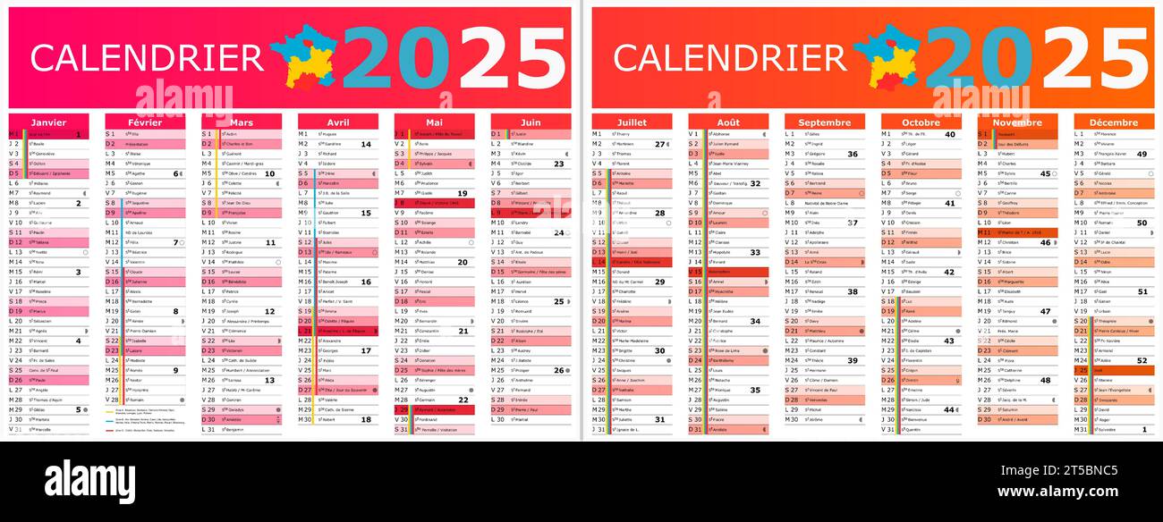 calendrier français 2025 avec des saints et des jours fériés Image Vectorielle Stock Alamy