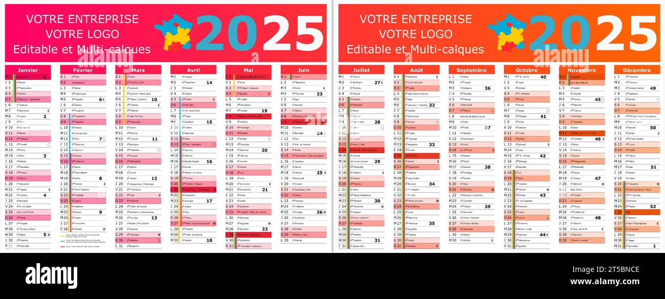 calendrier français 2025 avec des saints et des jours fériés Image