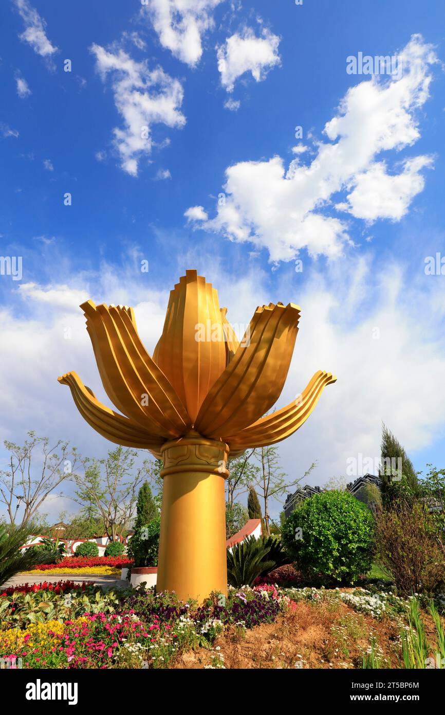 Paysage miniature de la sculpture florissante de lotus de Macao Banque D'Images