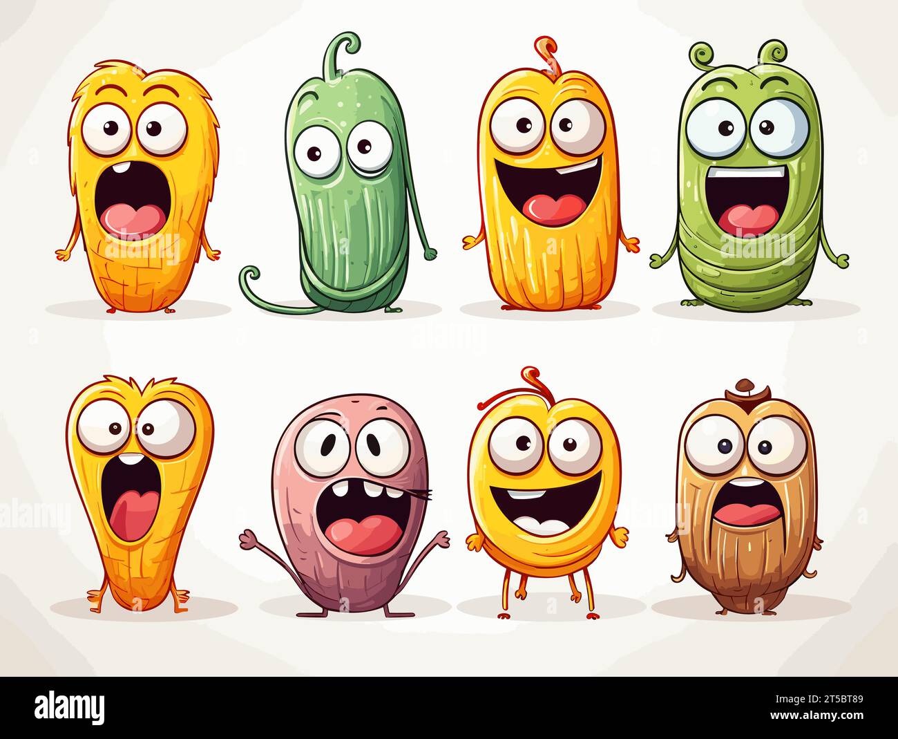 Dessin de 8 emojis différentes expressions illustration séparée, balayage des lignes surdessinées. Illustration de Vecteur