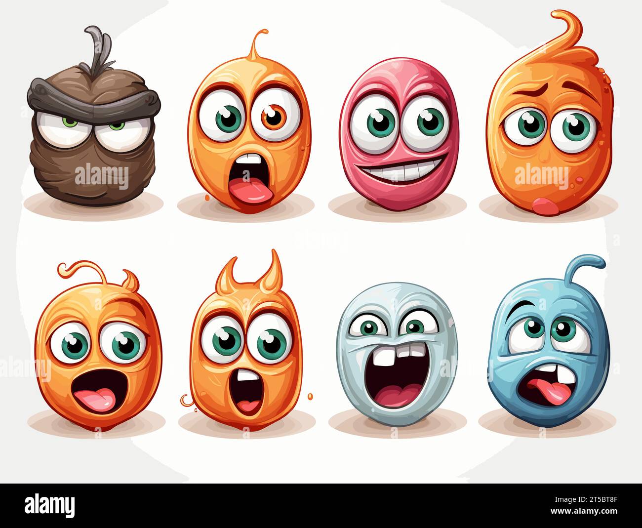 Dessin de 8 emojis différentes expressions illustration séparée, balayage des lignes surdessinées. Illustration de Vecteur