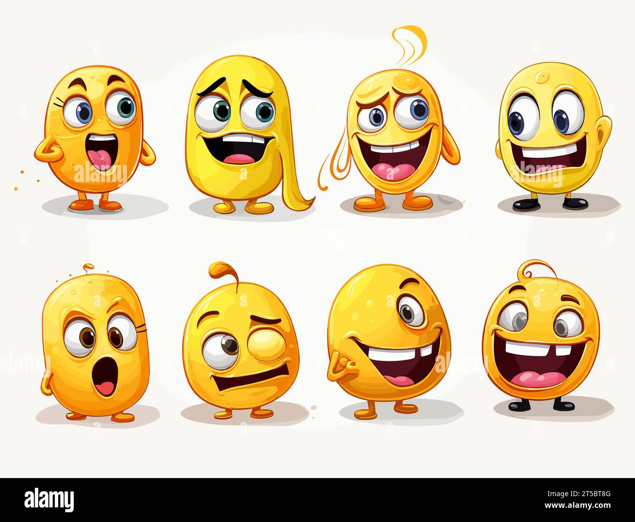 Dessin de 8 emojis différentes expressions illustration séparée, balayage des lignes surdessinées. Illustration de Vecteur