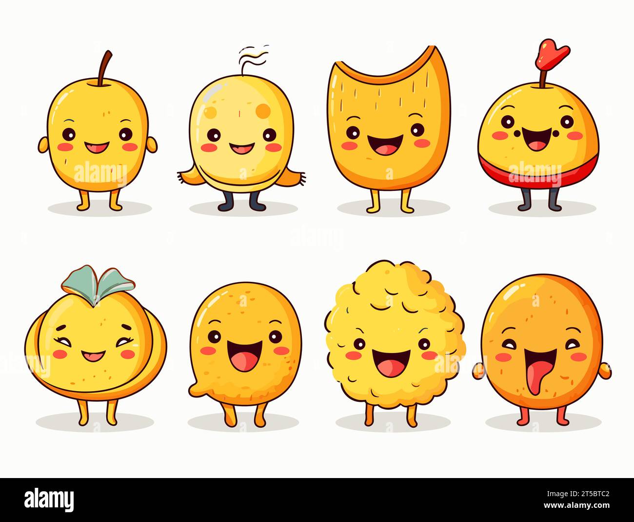 Dessin de 8 emojis heureux différentes expressions illustration séparée, balayage des lignes surdessinées. Illustration de Vecteur