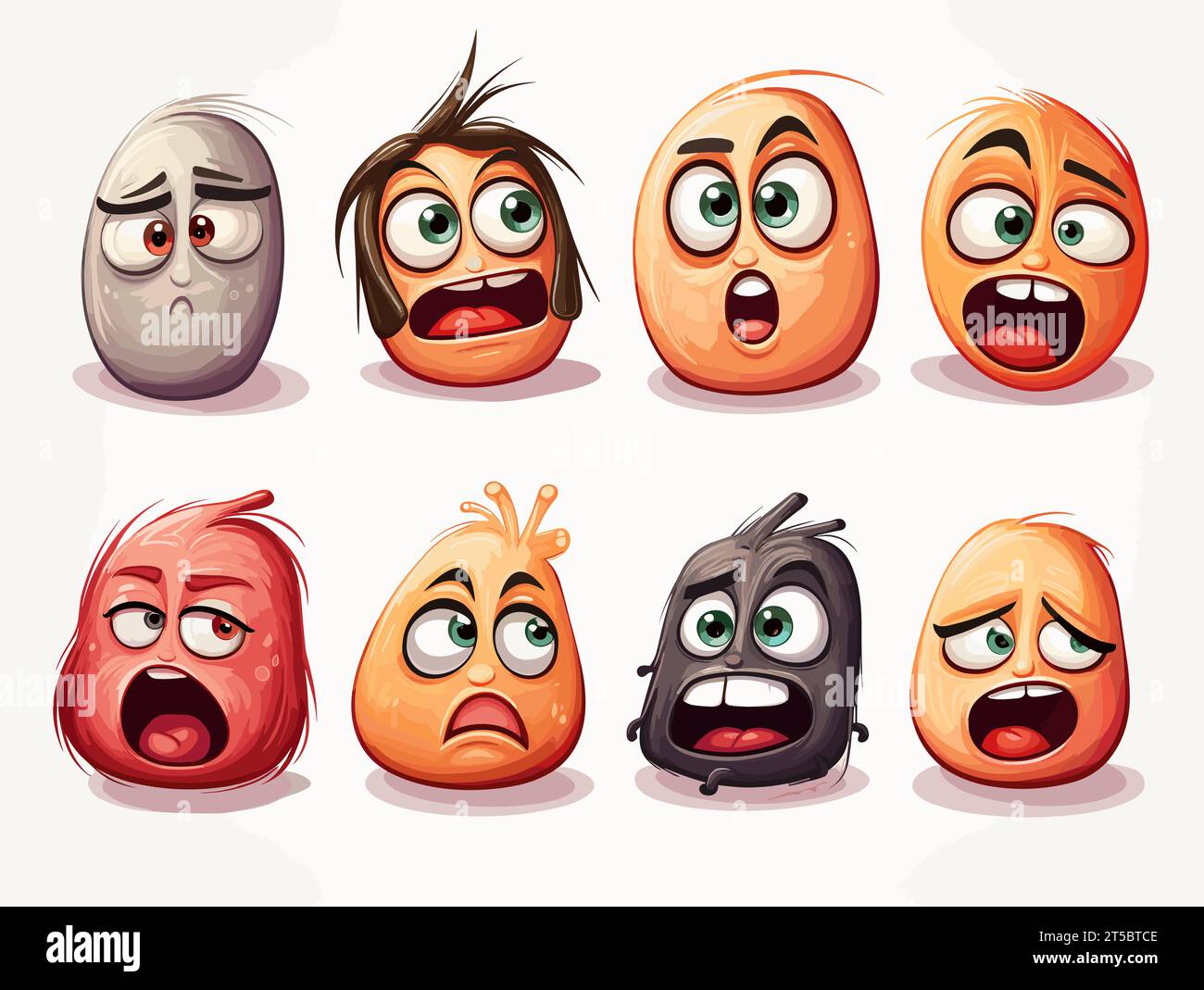 Dessin de 8 emojis différentes expressions illustration séparée, balayage des lignes surdessinées. Illustration de Vecteur