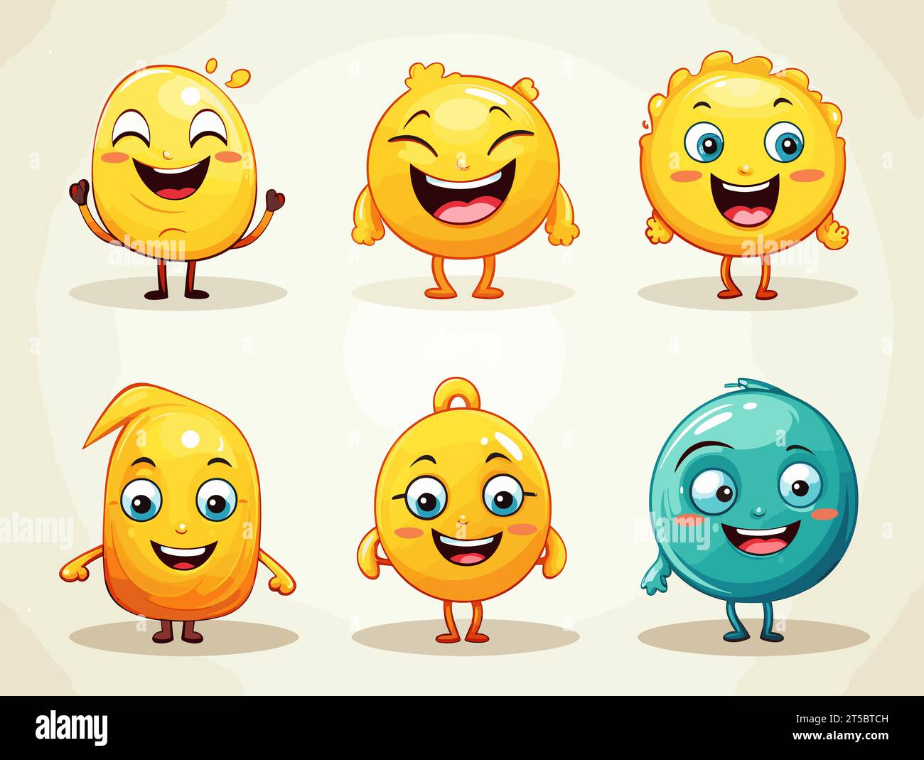 Dessin de 8 emojis heureux différentes expressions illustration séparée, balayage des lignes surdessinées. Illustration de Vecteur