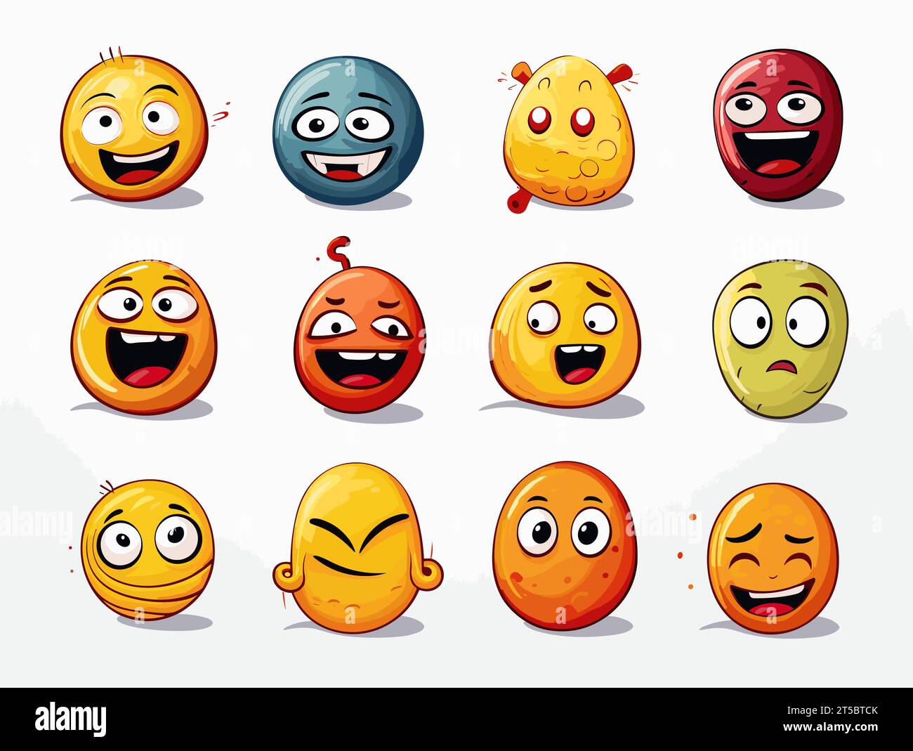 Dessin de 8 emojis différentes expressions illustration séparée, balayage des lignes surdessinées. Illustration de Vecteur