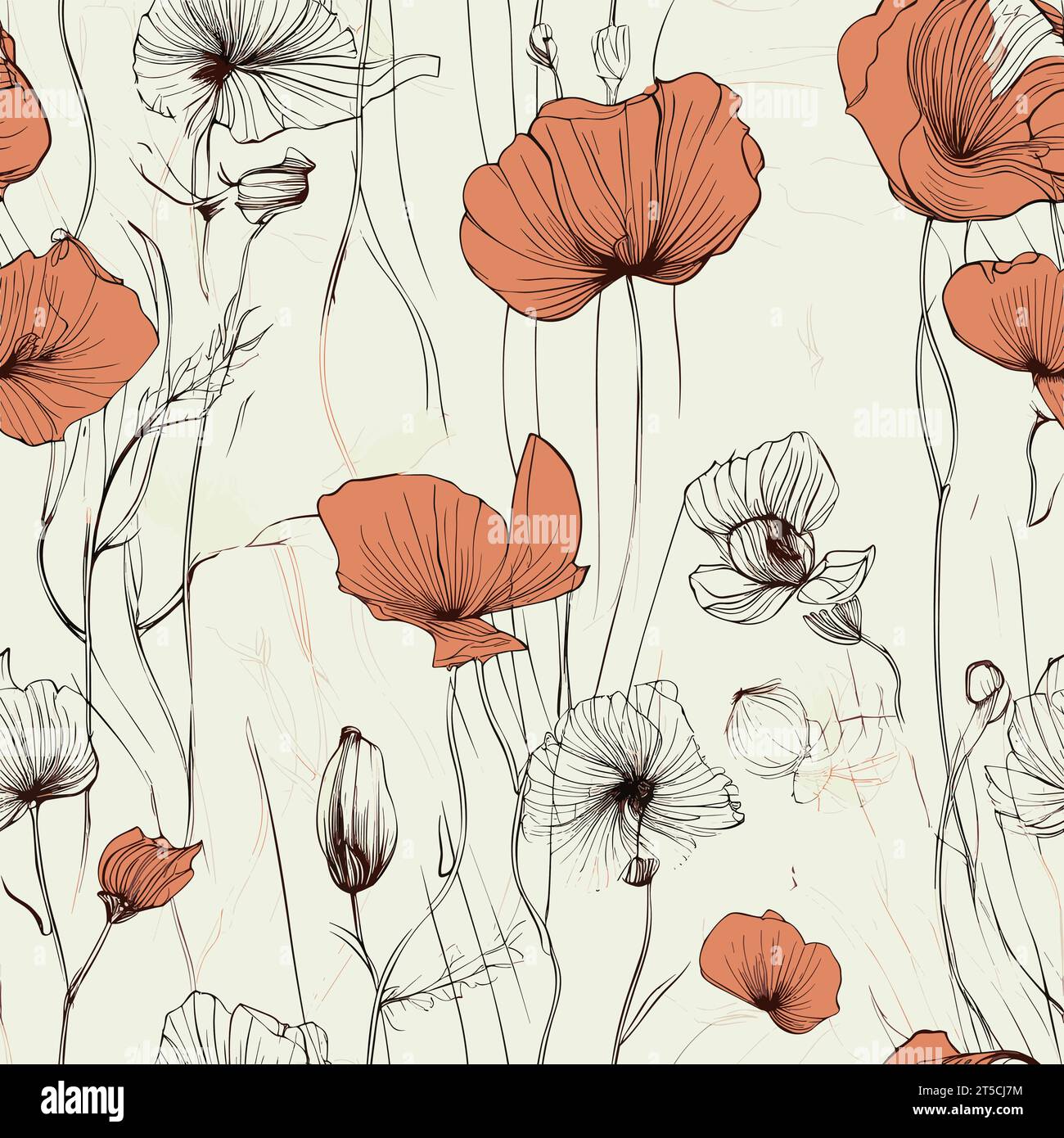 Dessin d'un motif floral sans couture d'illustration de fleurs vintage séparées, balayant des lignes surdessinées. Illustration de Vecteur