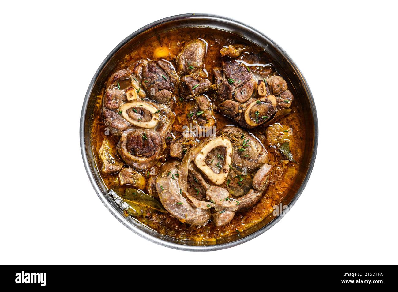 Ragoût de jarret de veau Osso Buco, steak italien ossobuco. Isolé sur fond blanc Banque D'Images