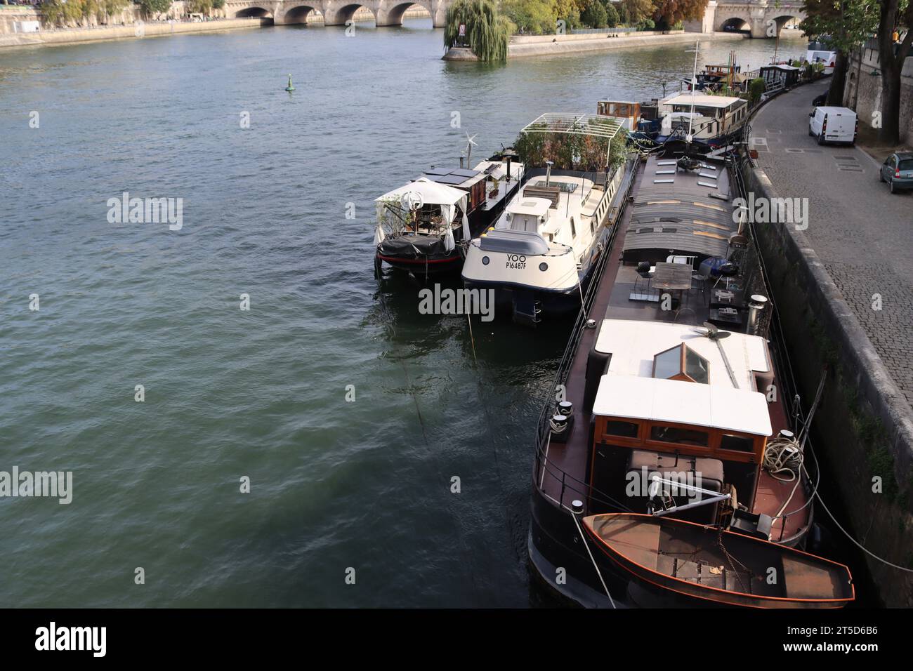 Bateaux de maison sur la Seine sur Rive gauche à Paris, France Banque D'Images