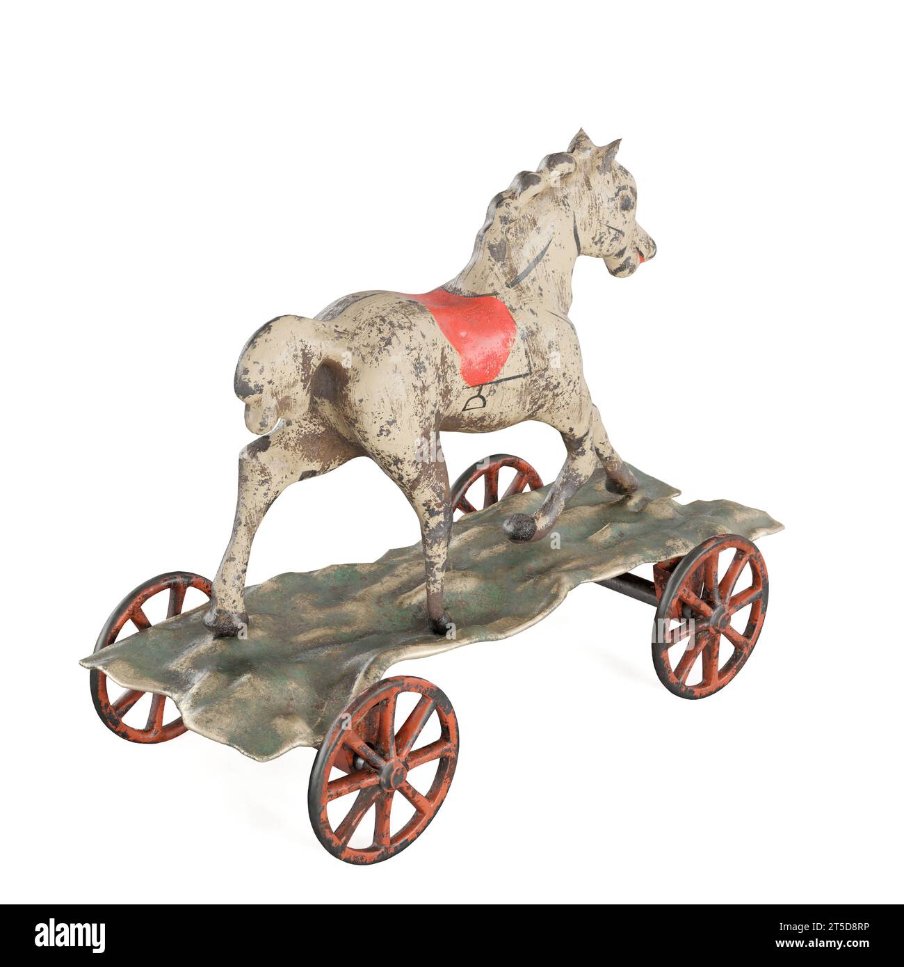 Un 3D d'un cheval jouet en bois sur roues Banque D'Images