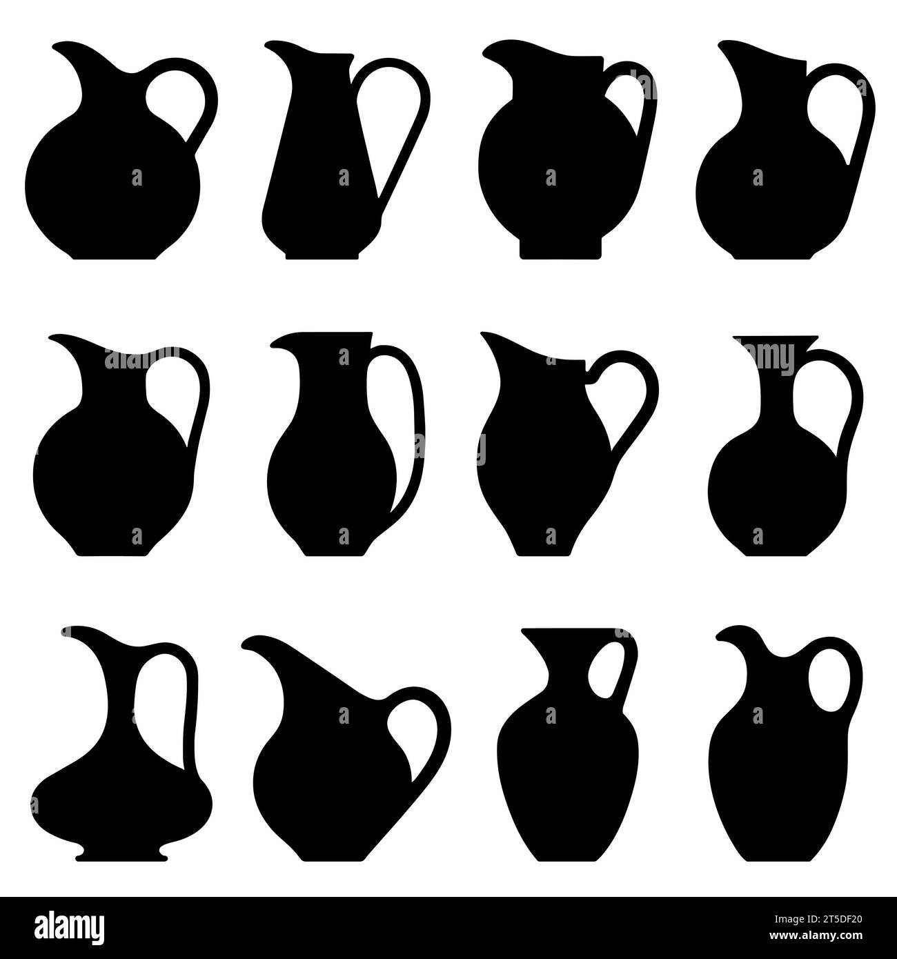 Icône de verseuse d'eau. Ensemble de différentes silhouettes de carafe. Symboles de cruche d'eau. Illustration vectorielle Illustration de Vecteur