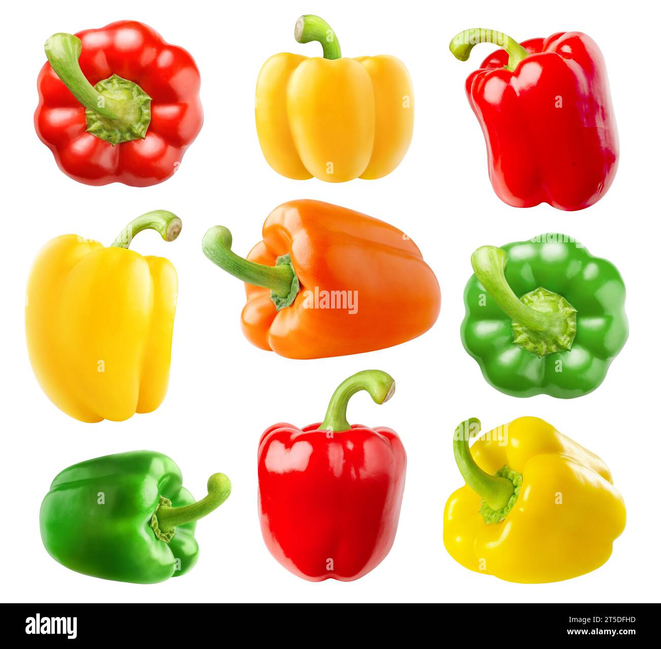 Collection de poivrons multicolores (rouge, vert, jaune, orange), isolés sur fond blanc Banque D'Images