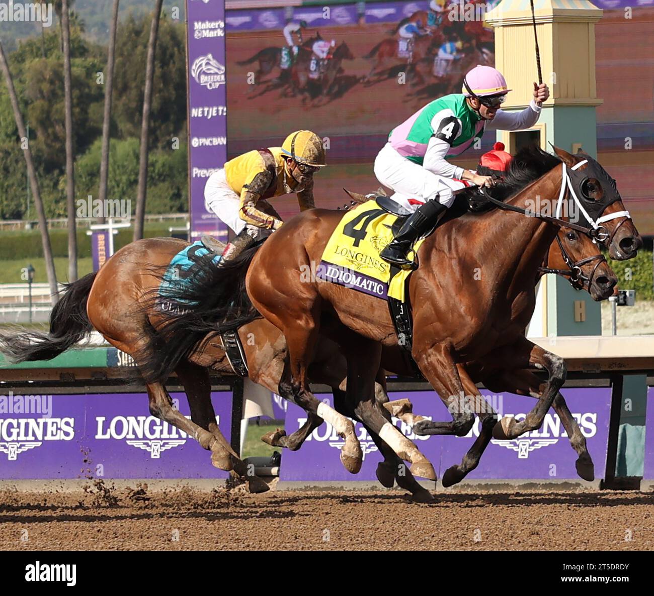 Arcadia, États-Unis. 04 novembre 2023. Idiomatique, Florent Geroux UP, remporte la Breeders Cup Distaff lors de la 40e édition des Breeders' Cup Championships à Santa Anita Park à Arcadia, en Californie. Le samedi 4 novembre 2023. Photo de Mark Abraham/UPI crédit : UPI/Alamy Live News Banque D'Images