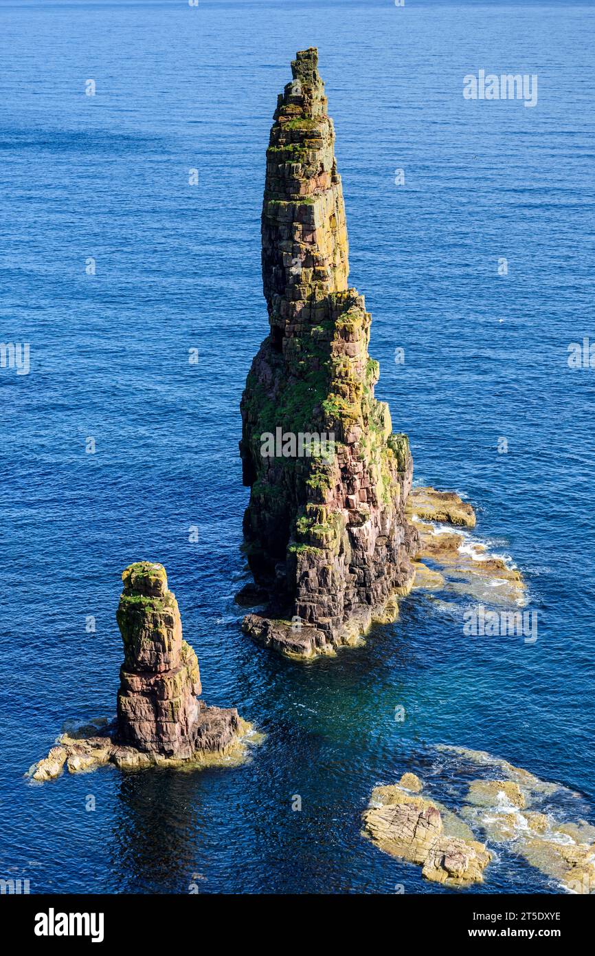 The Little Stack et le plus petit Tom Thumb, aux Stacks de Duncansby sur le John o'Groats Trail, Caithness, Écosse, Royaume-Uni. Banque D'Images