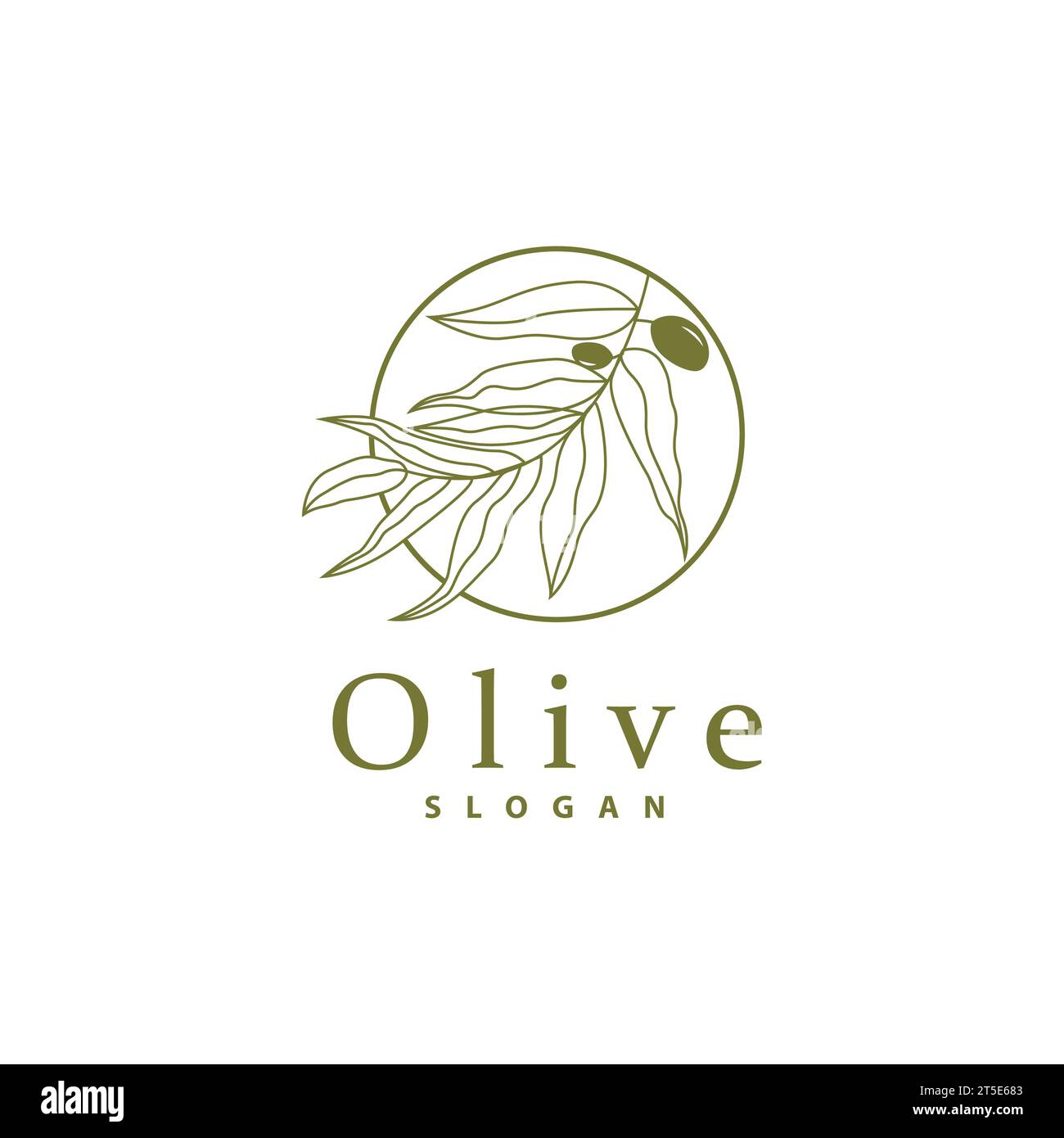 Logo de l'huile d'olive, vecteur de jardin de plantes à base de feuilles d'olive, illustration simple et élégante de modèle de conception d'icône luxueuse Illustration de Vecteur