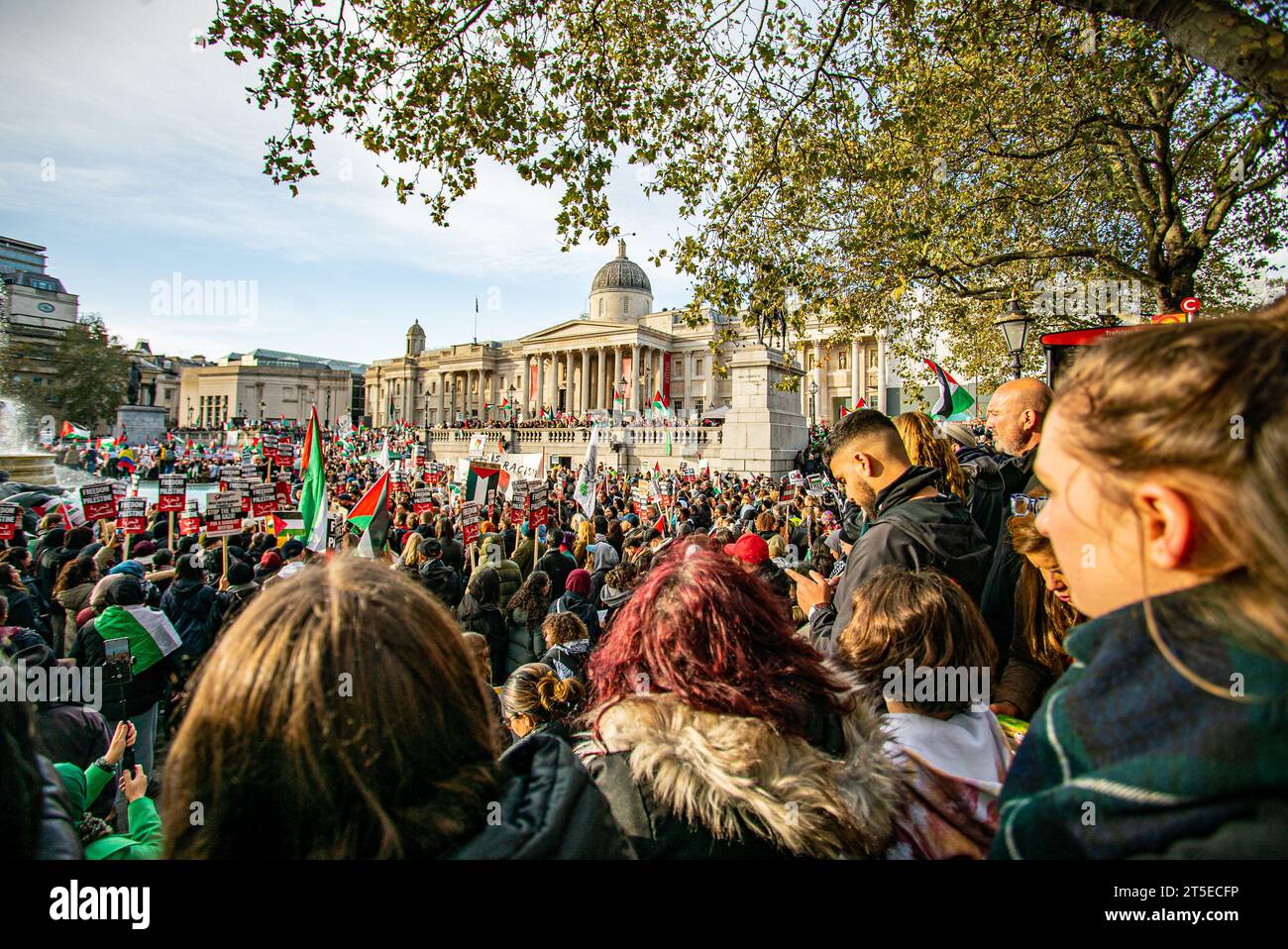 Londres, Royaume-Uni - 3 novembre 2023 : rassemblement pro-palestinien à Trafalgar Square. Banque D'Images