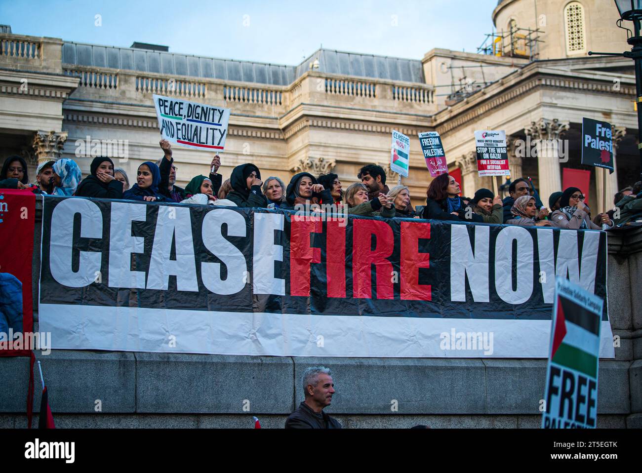Londres, Royaume-Uni - 3 novembre 2023 : rassemblement pro-palestinien à Trafalgar Square. Banque D'Images