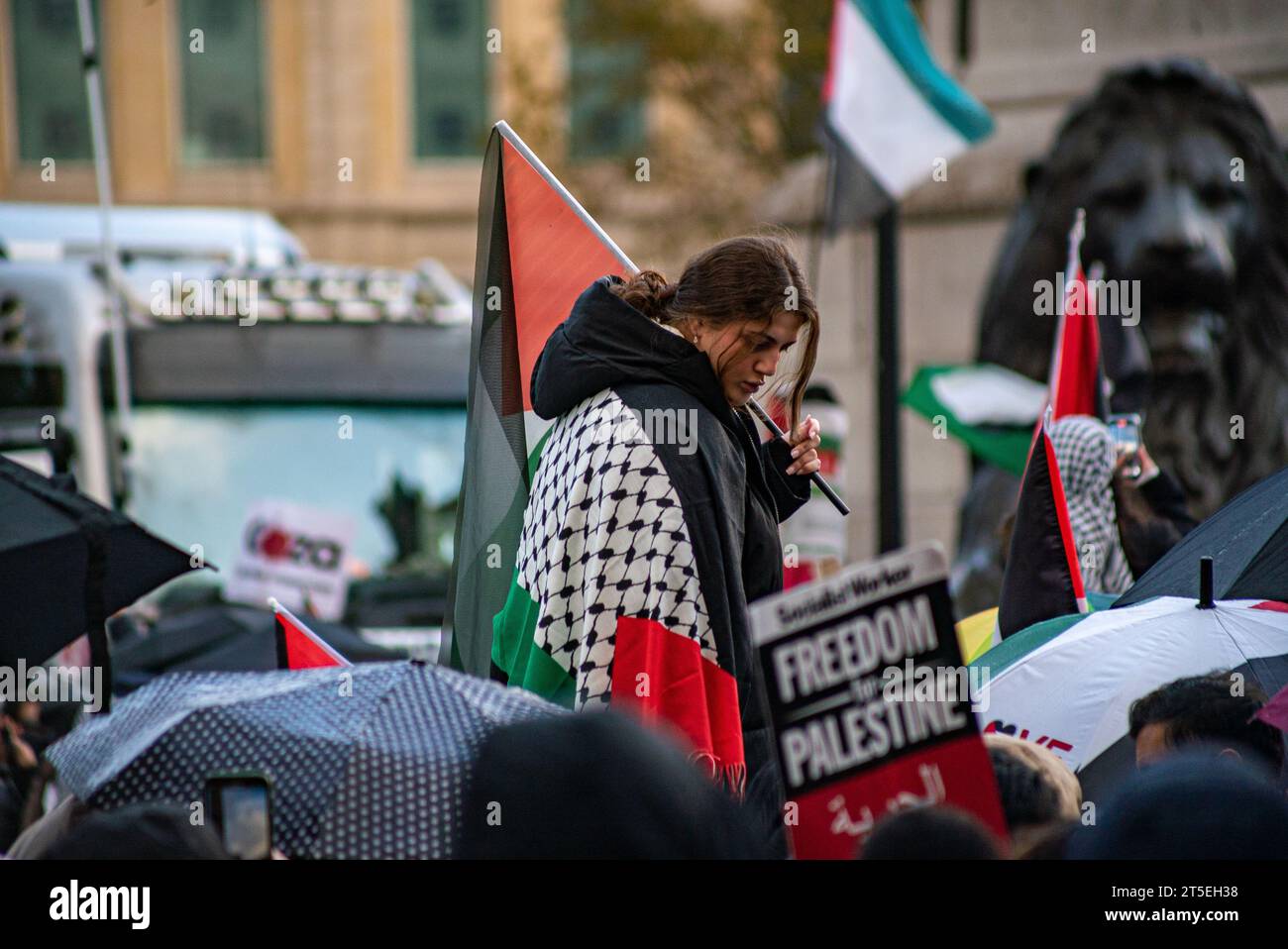 Londres, Royaume-Uni - 3 novembre 2023 : rassemblement pro-palestinien à Trafalgar Square. Banque D'Images
