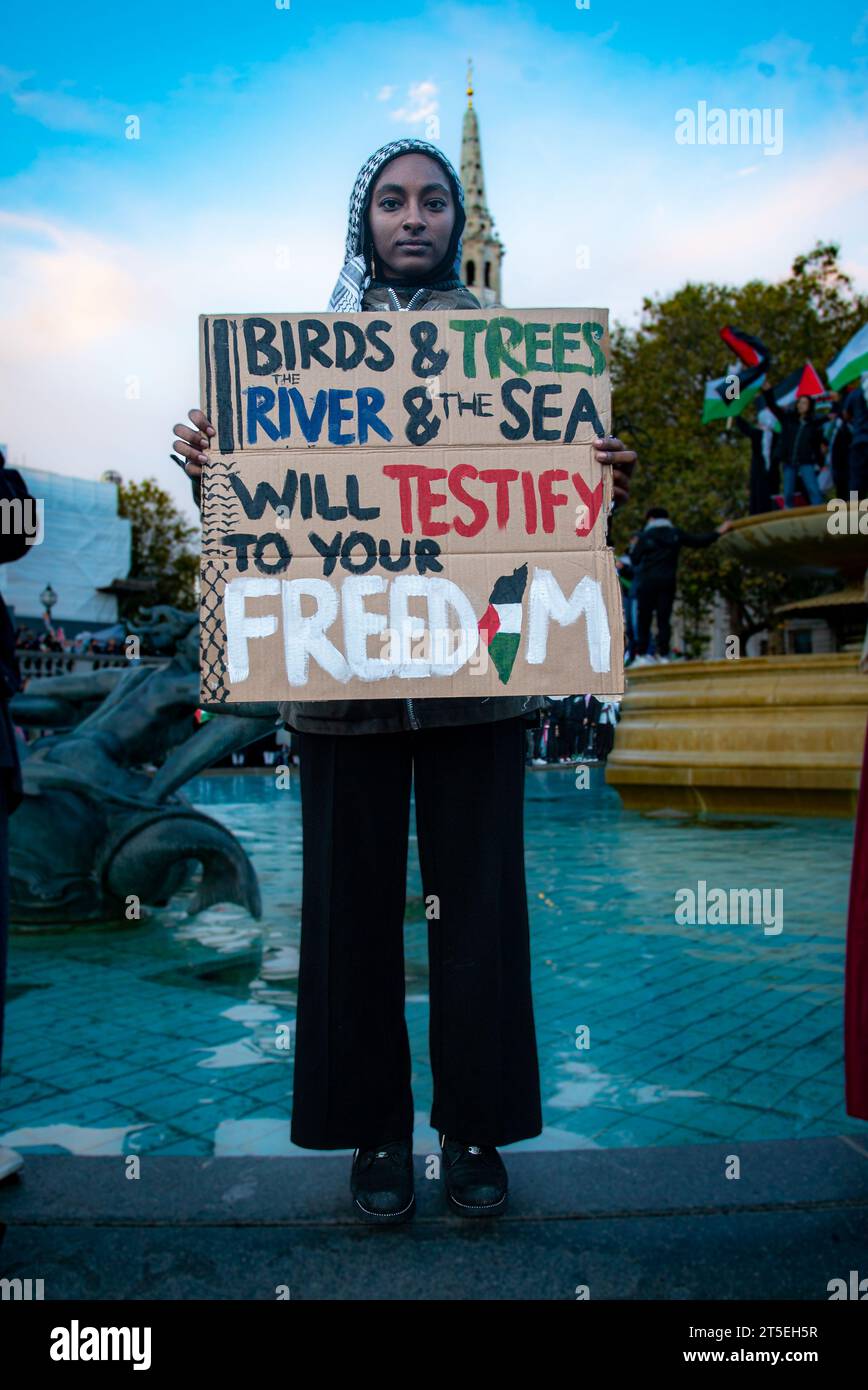 Londres, Royaume-Uni - 3 novembre 2023 : rassemblement pro-palestinien à Trafalgar Square. Banque D'Images