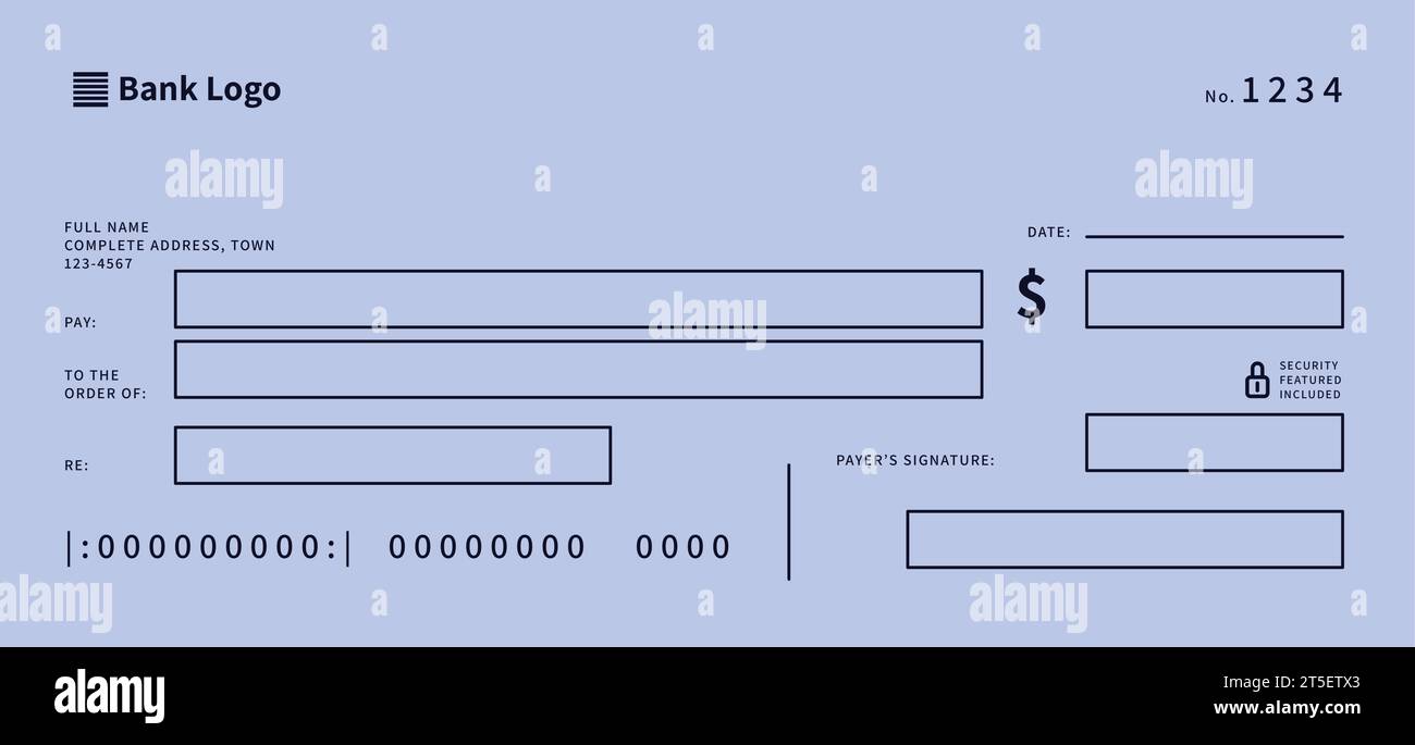 Chèque en blanc, chèque d'argent en blanc vectoriel, modèle de chéquier avec motif guilloché et champs. Coupon de paiement de devise, fond de chèque d'argent Illustration de Vecteur