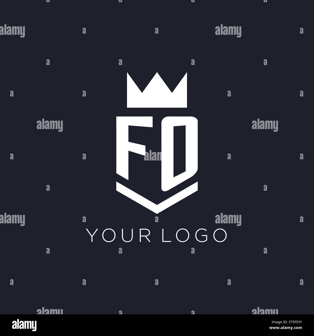 Logo FO avec bouclier et couronne, idées initiales de conception de logo de monogramme Illustration de Vecteur
