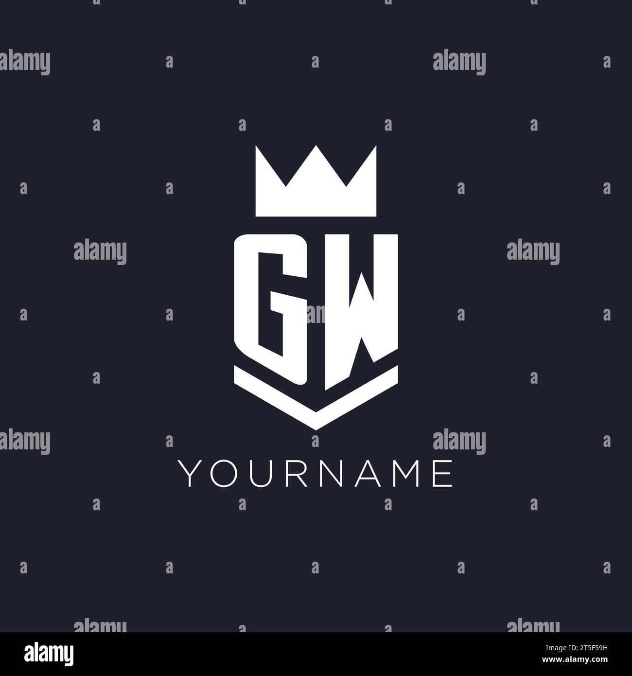 Logo GW avec bouclier et couronne, idées initiales de conception de ...