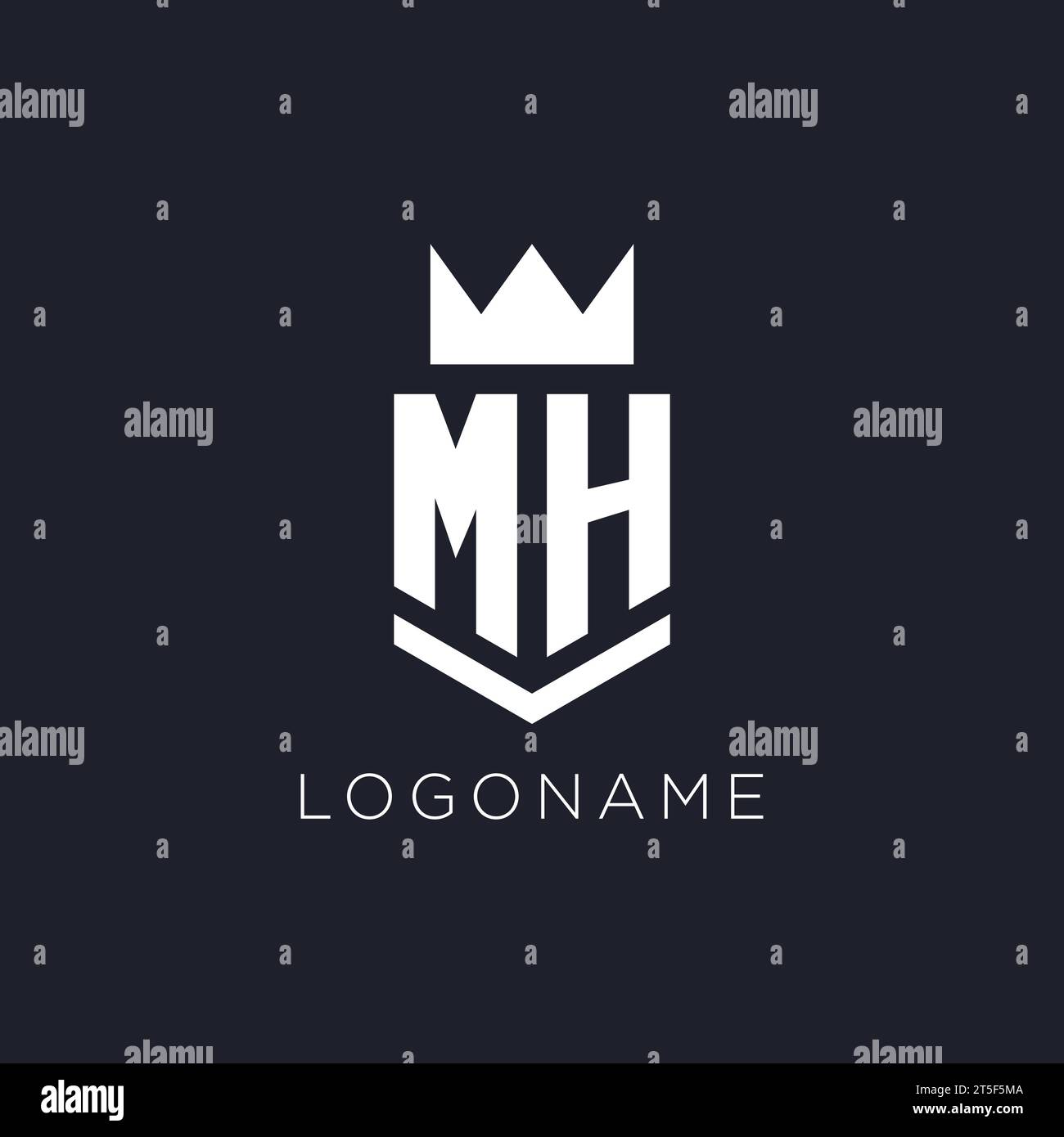 Logo MH avec bouclier et couronne, idées initiales de conception de logo de monogramme Illustration de Vecteur