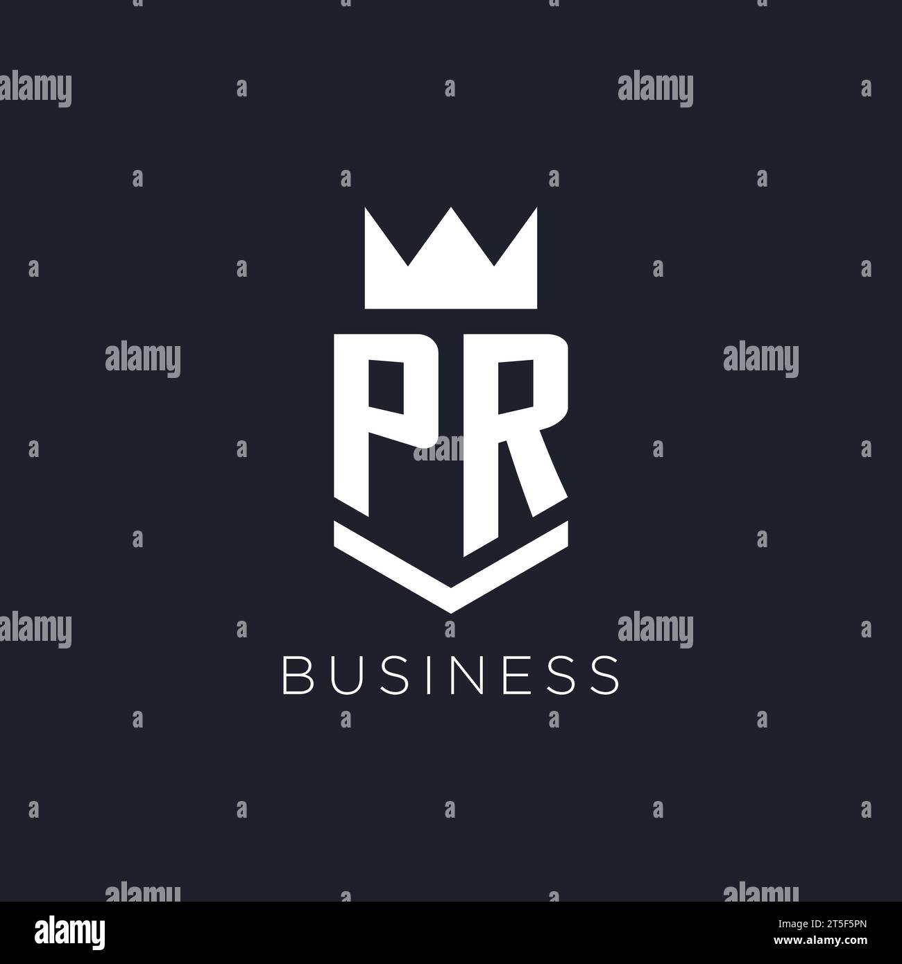 Logo PR avec bouclier et couronne, idées initiales de conception de logo de monogramme Illustration de Vecteur