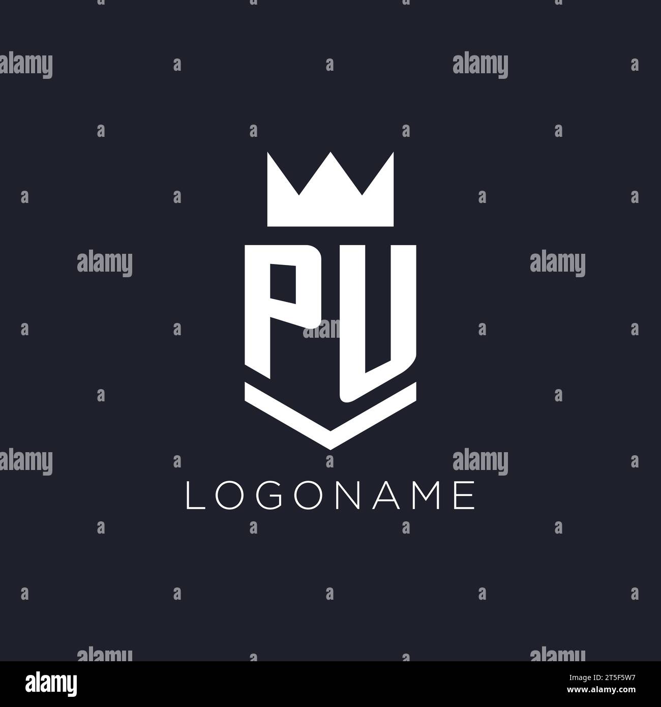 Logo pu avec bouclier et couronne, idées initiales de conception de logo de monogramme Illustration de Vecteur