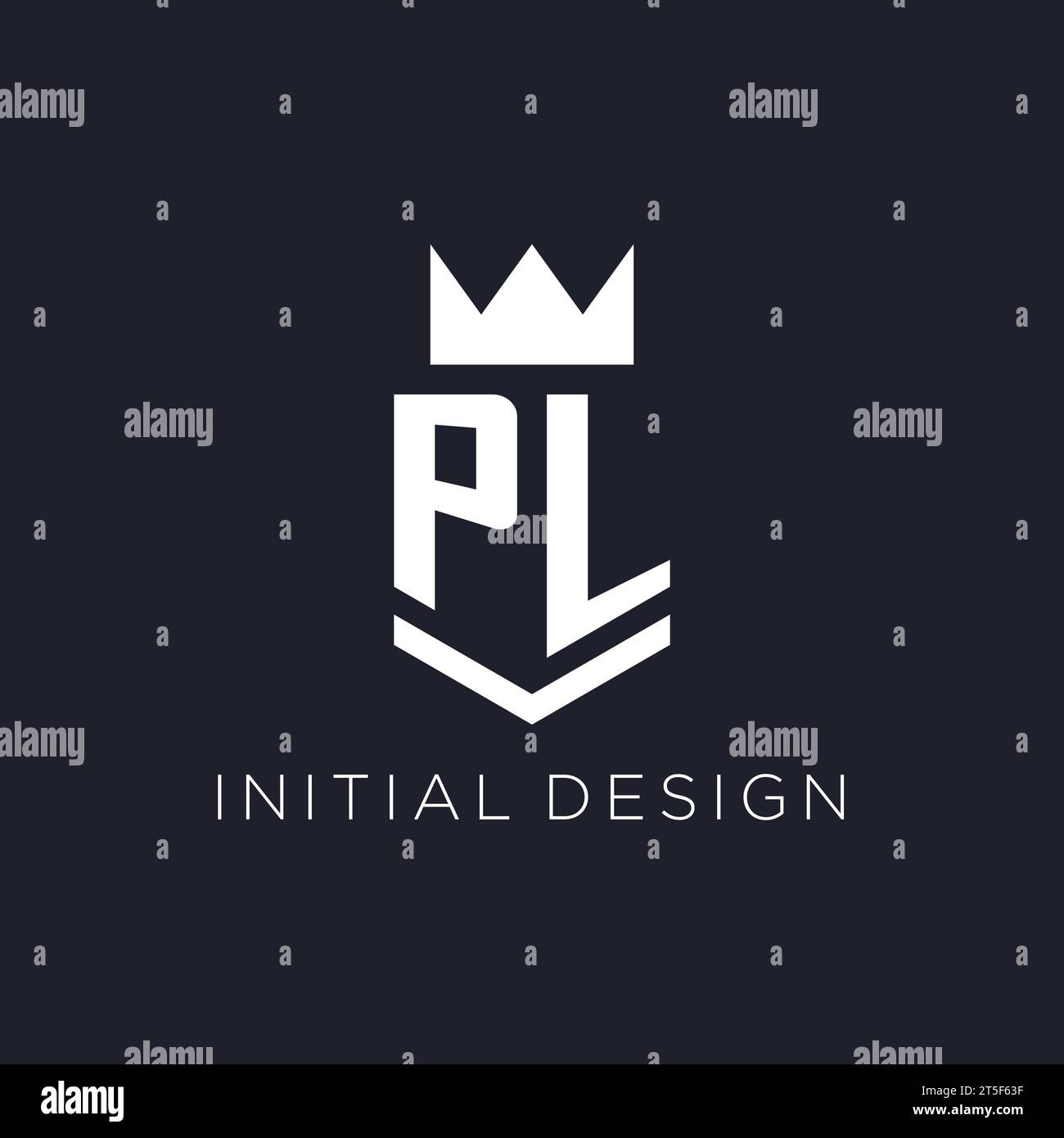 Logo PL avec bouclier et couronne, idées initiales de conception de logo de monogramme Illustration de Vecteur