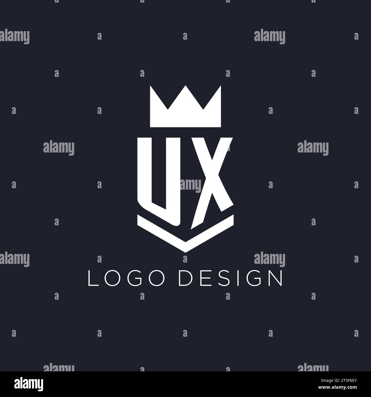 Logo UX avec bouclier et couronne, idées initiales de conception de logo monogramme Illustration de Vecteur