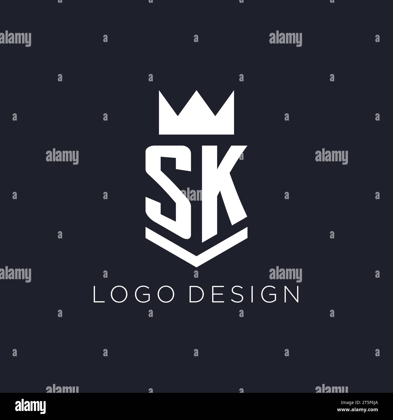 Logo SK avec bouclier et couronne, idées initiales de conception de logo monogramme Illustration de Vecteur