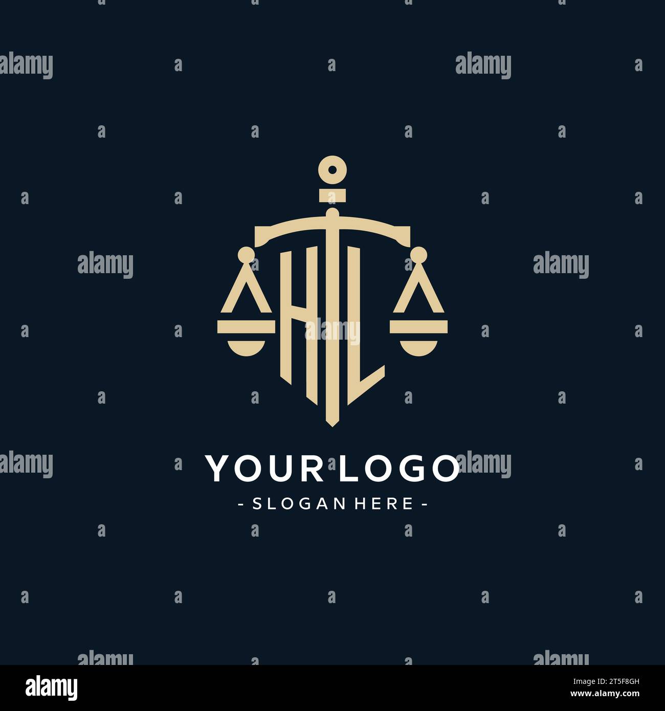 Logo initial HL avec échelle de justice et icône de bouclier, luxe et style élégant de logo de cabinet d'avocats Illustration de Vecteur