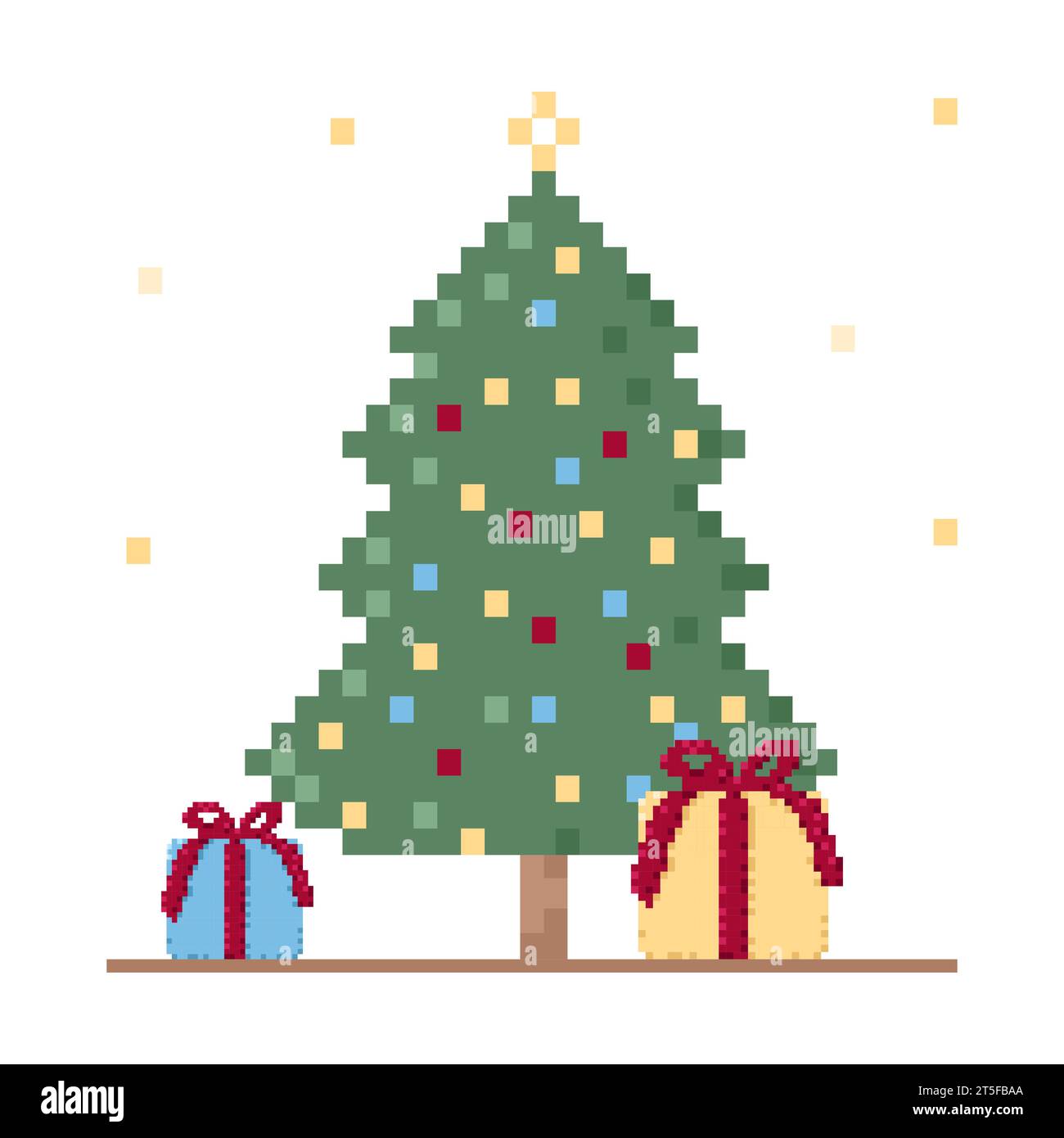 Icône d'arbre de Noël avec des cadeaux en pixel art Illustration de Vecteur