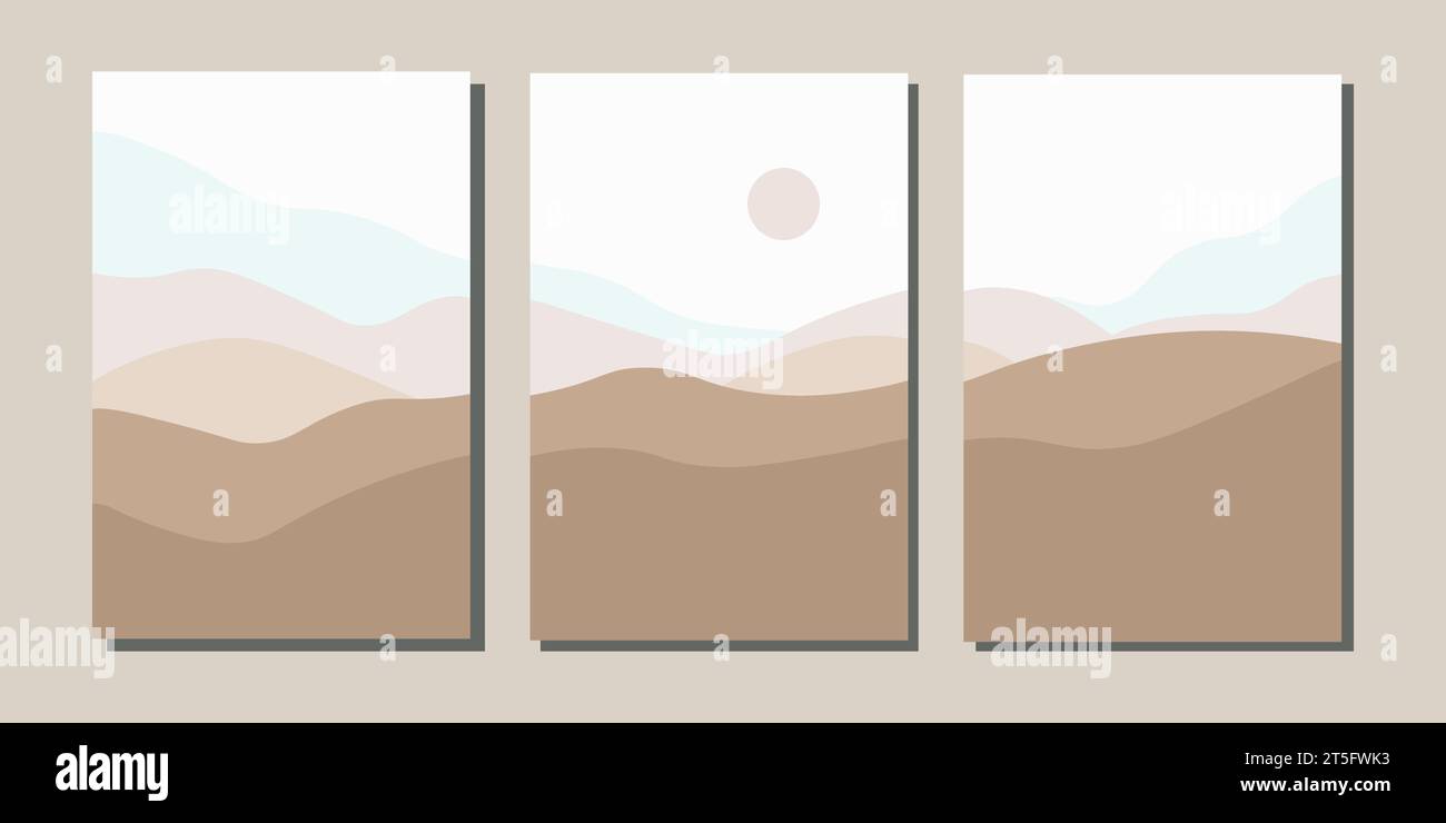 Paysage dans la palette brune. Dunes et montagnes du désert. Triptyque. Illustration vectorielle. Illustration de Vecteur